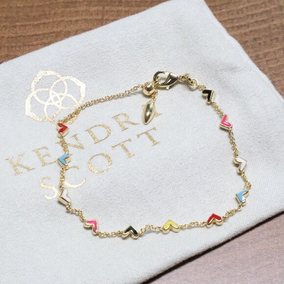 New Kendra Scott Haven Heart Multi Color Gold Chain Bracelet - Picture 1 of 3